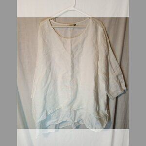 (E) Chalot Woman's 3/4 Sleeve Blouse White 100% Linen 2X